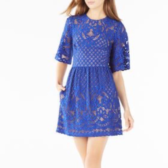 BCBG Max Azria Jillyan Floral Lace Dress Blue sz 0. EUC - Picture 3 of 7